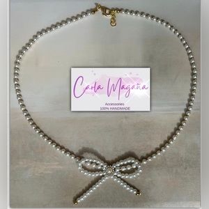 Handmade Pearl Bow Necklace